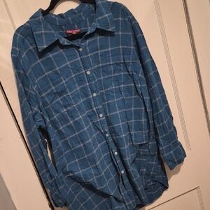 Jessica London Blue Plaid Button-Down Shirt